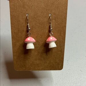 Pink and White Mushroom Earrings
